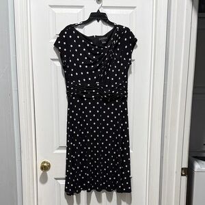Rouched Waist Black Polka Dot Dress